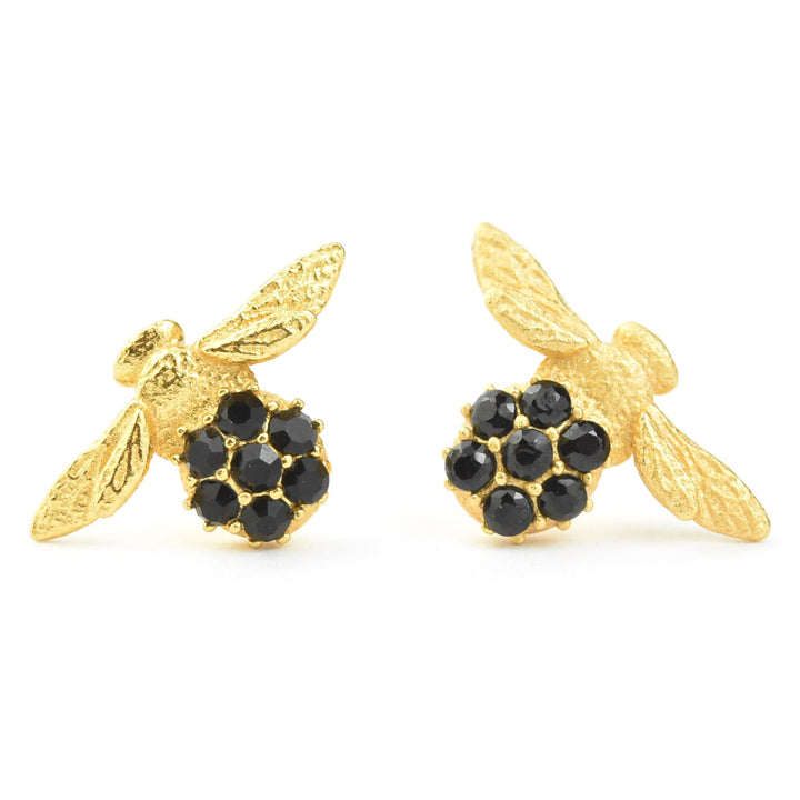Bee Studs with Black Crystals