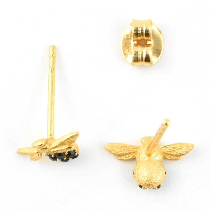 Bee Studs with Black Crystals