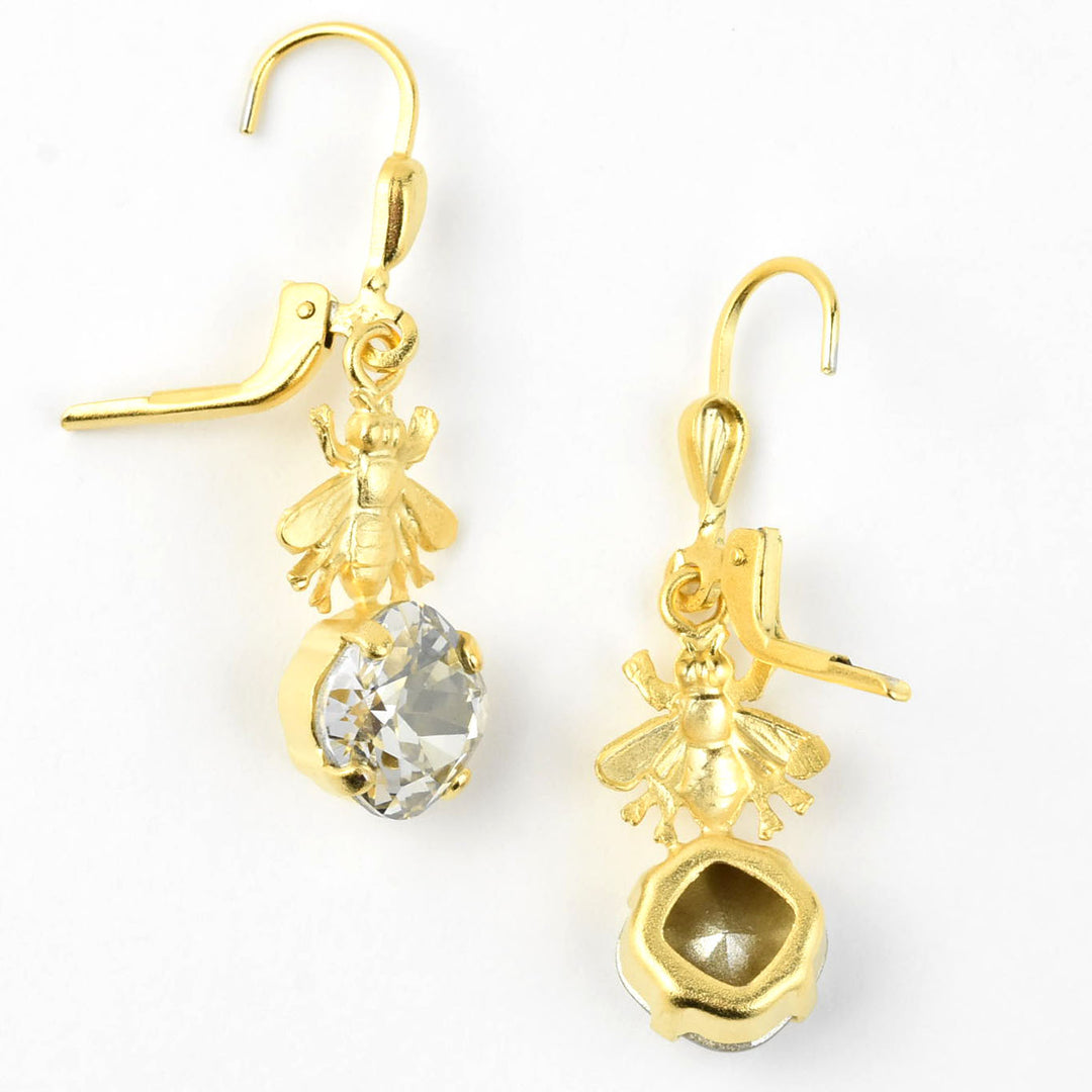 Gold Plated Bee with Crystal Earrings