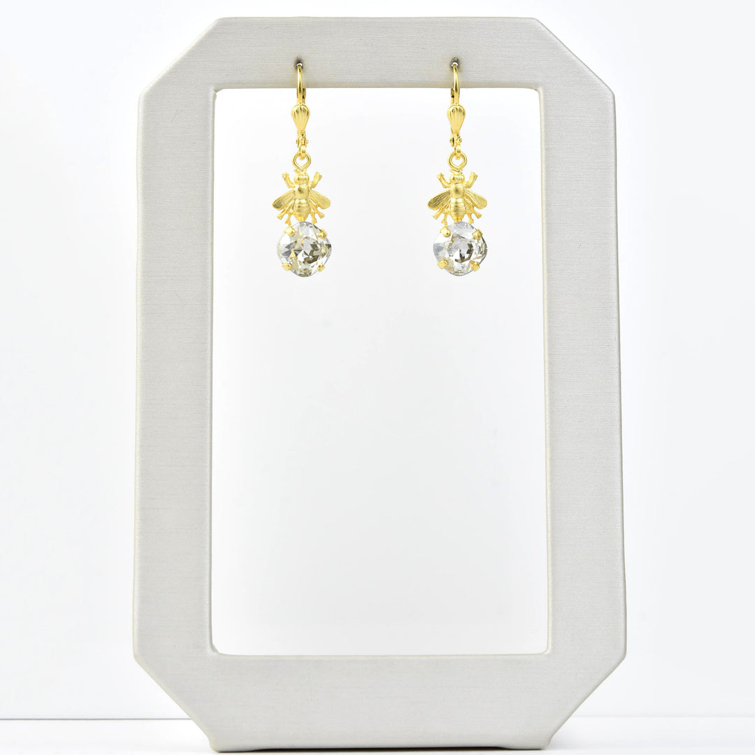 Gold Plated Bee with Crystal Earrings