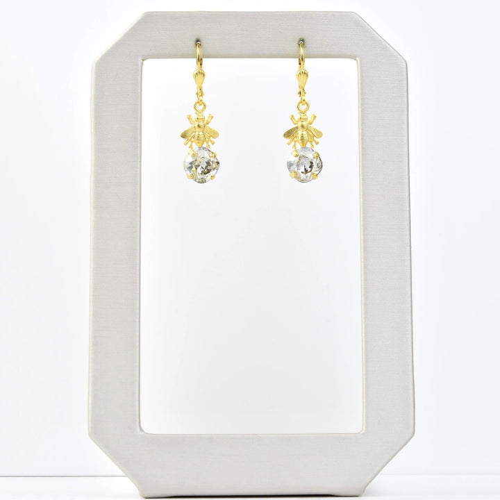 Gold Plated Bee with Crystal Earrings