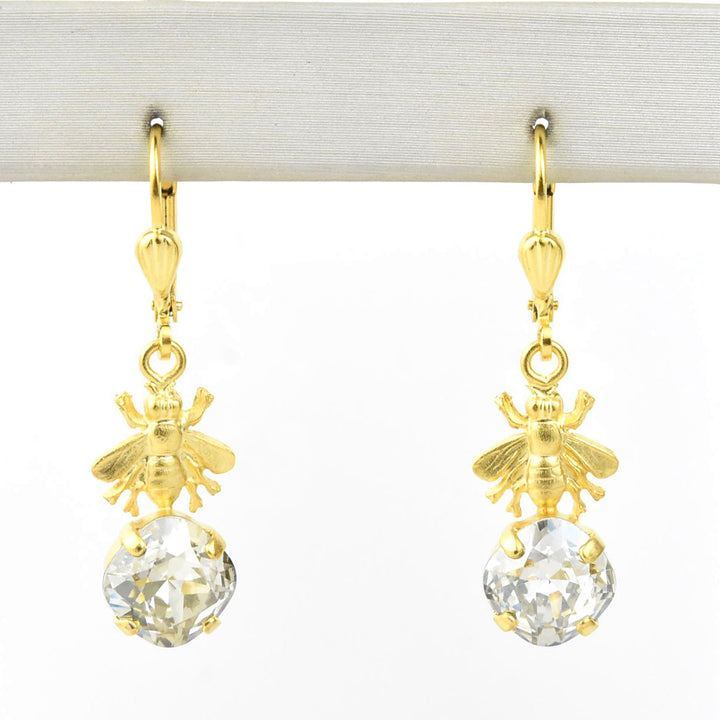 Gold Plated Bee with Crystal Earrings