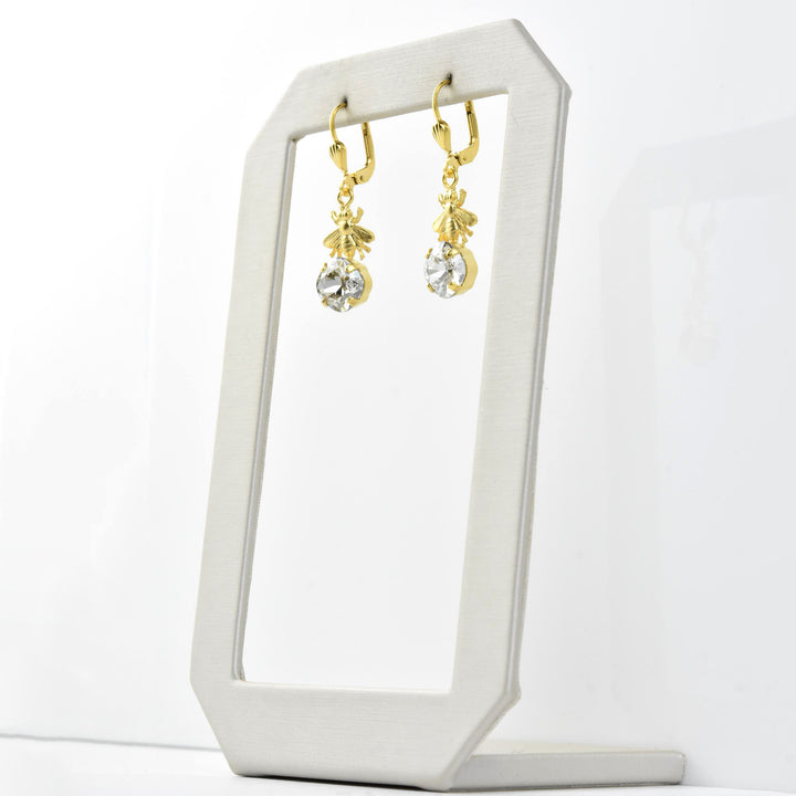 Gold Plated Bee with Crystal Earrings