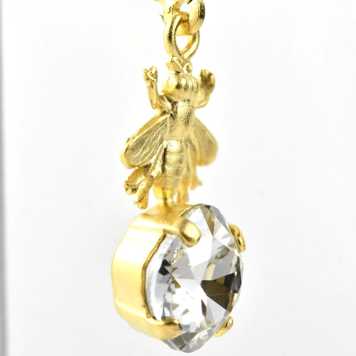 Gold Plated Bee with Crystal Earrings