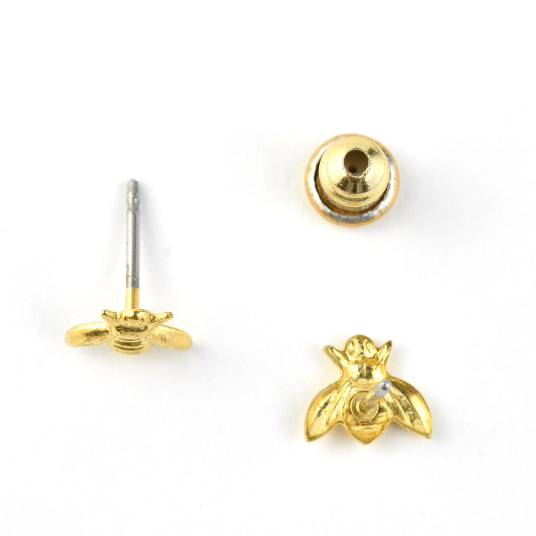 Bee Stud Earrings in Brass