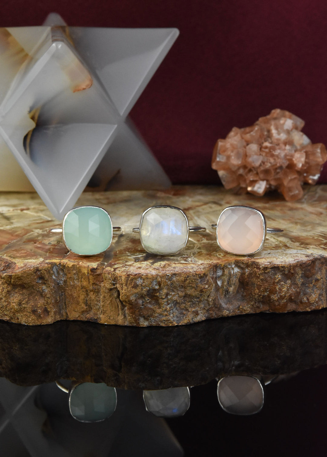 Faceted Cushion Cut Gemstone Ring in Silver