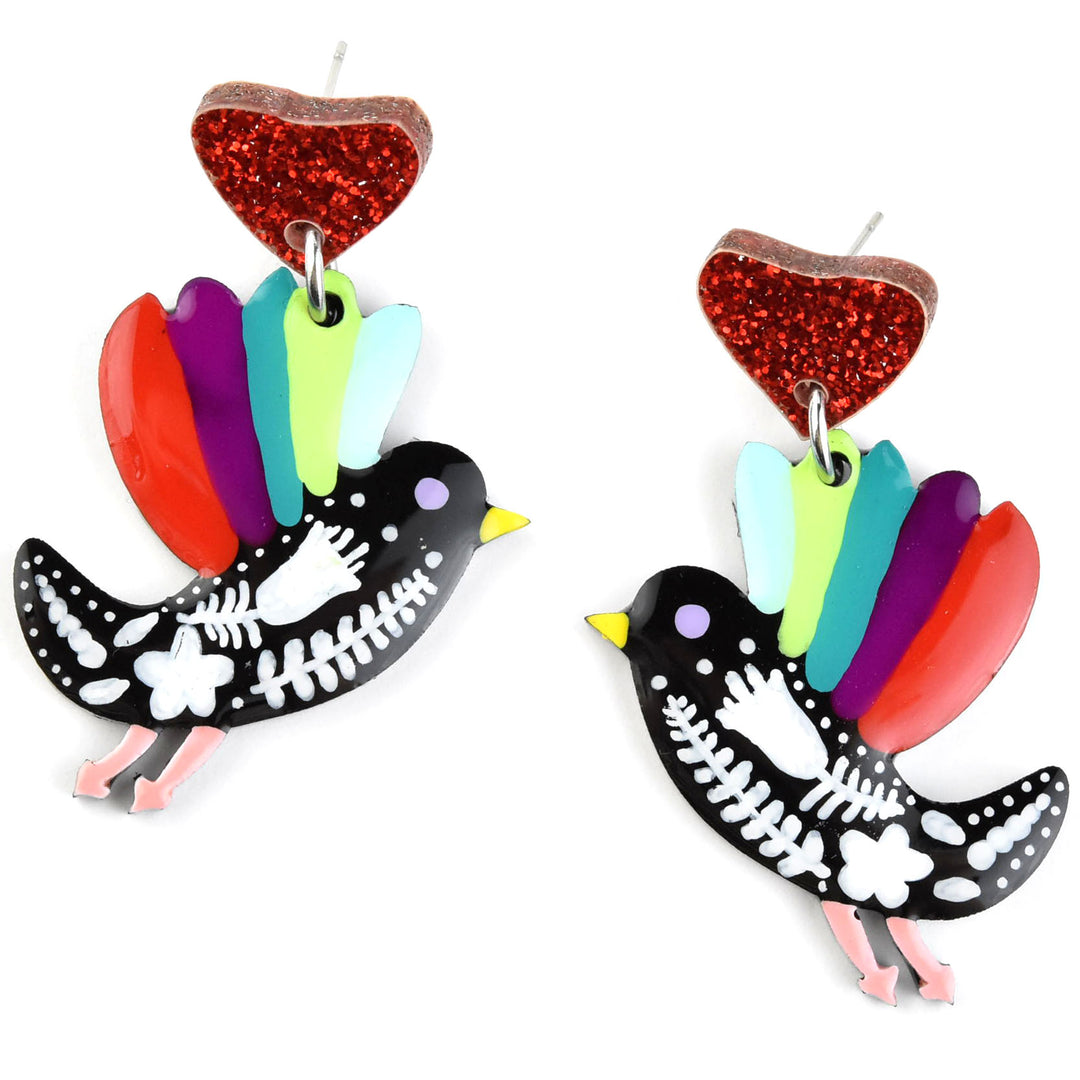 Floral Folk Art Bird Earrings