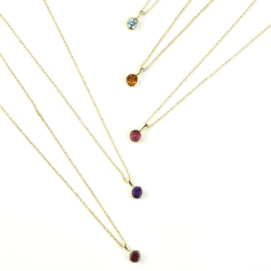 Bezel Set Birthstone Necklace, 14k Yellow Gold - Goldmakers Fine Jewelry