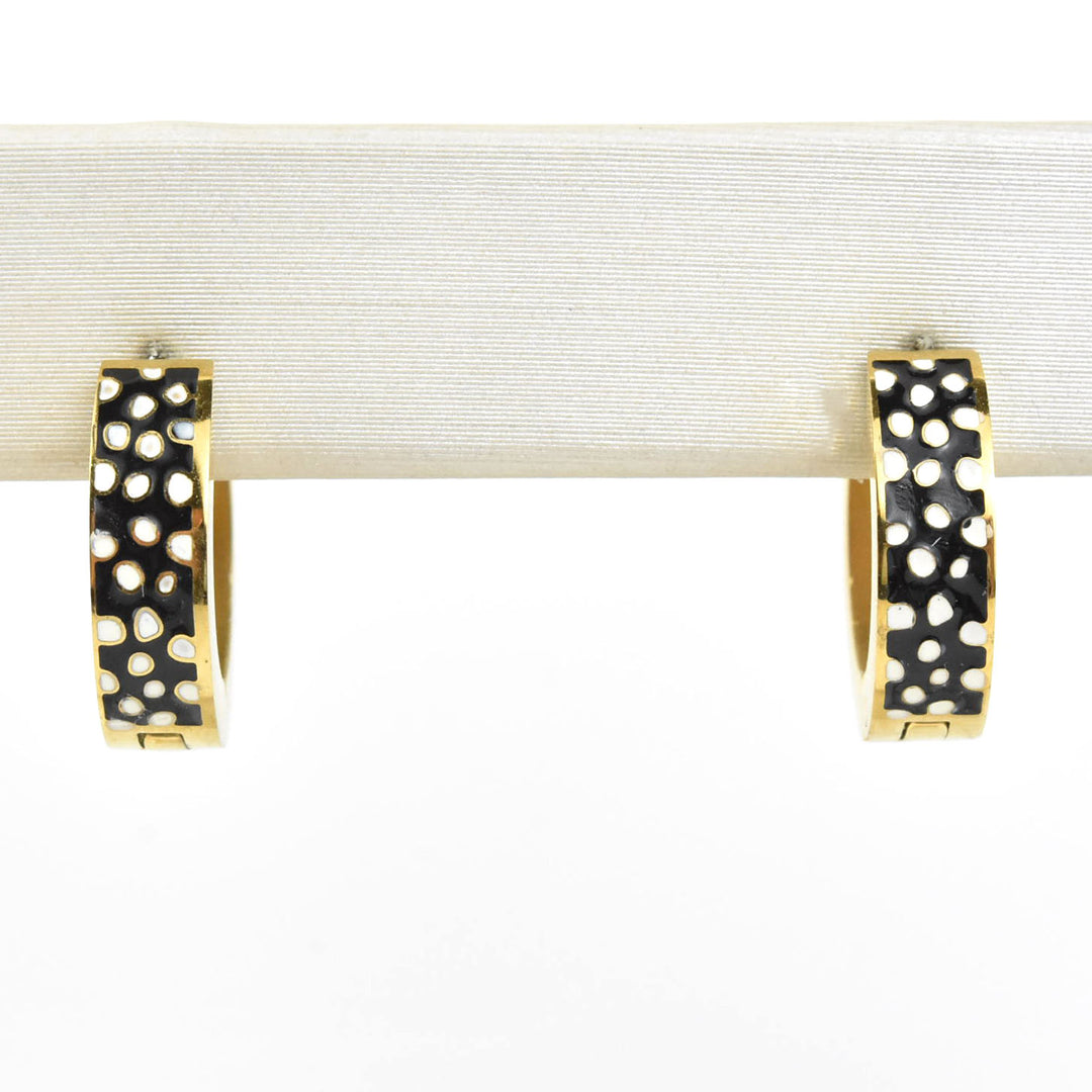 Black Fawn Print Chunky Huggie Hoops - Goldmakers Fine Jewelry