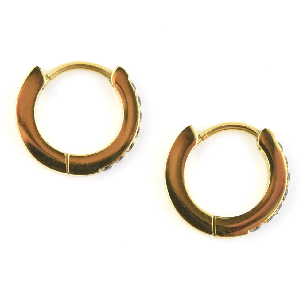 Black Gem Huggie Hoops - Goldmakers Fine Jewelry