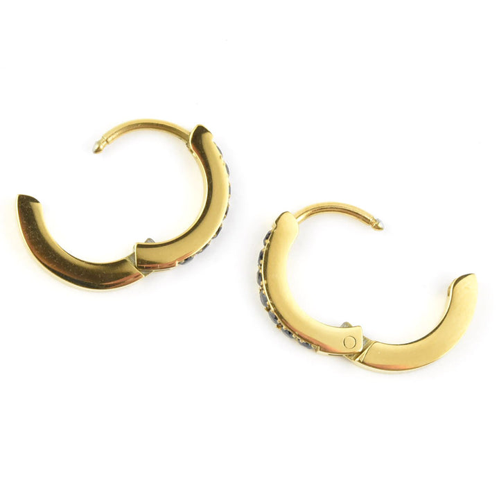 Black Gem Huggie Hoops - Goldmakers Fine Jewelry