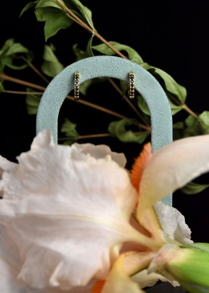 Black Gem Huggie Hoops - Goldmakers Fine Jewelry