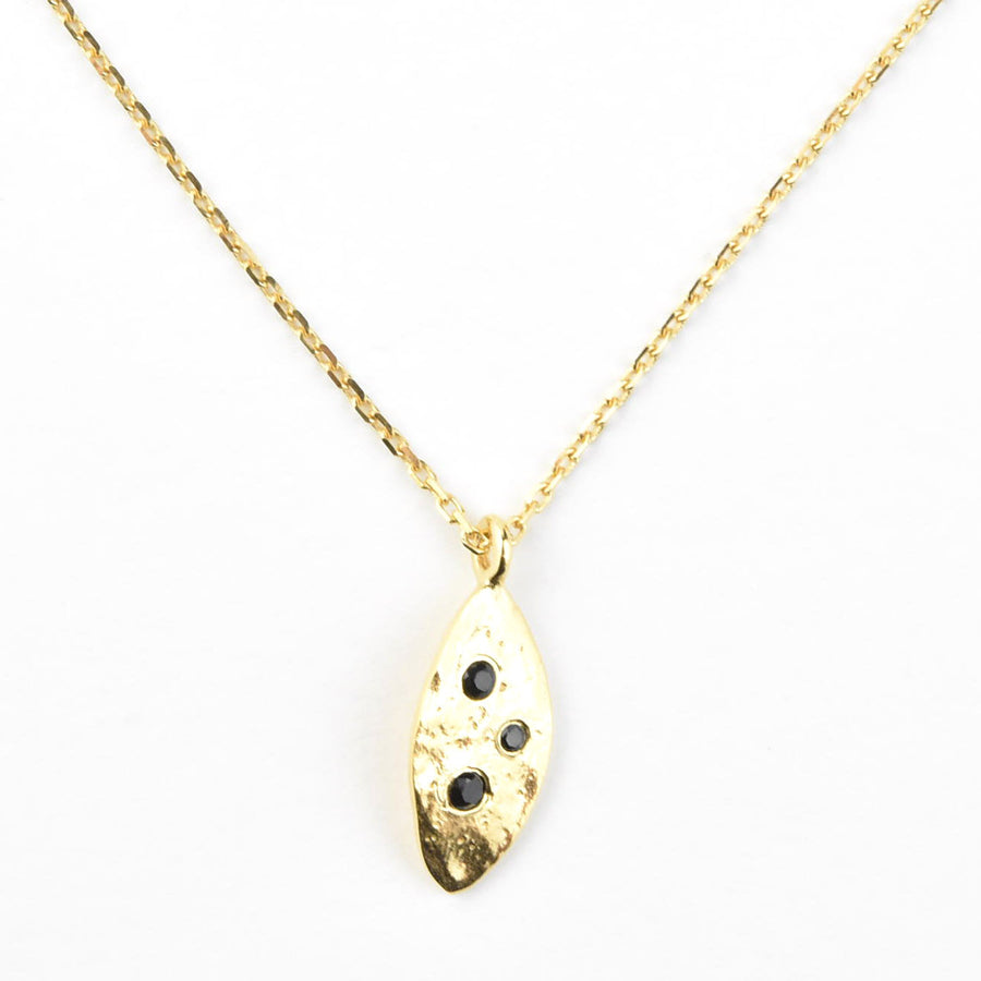 Black Spinel Leaf Charm Necklace - Goldmakers Fine Jewelry