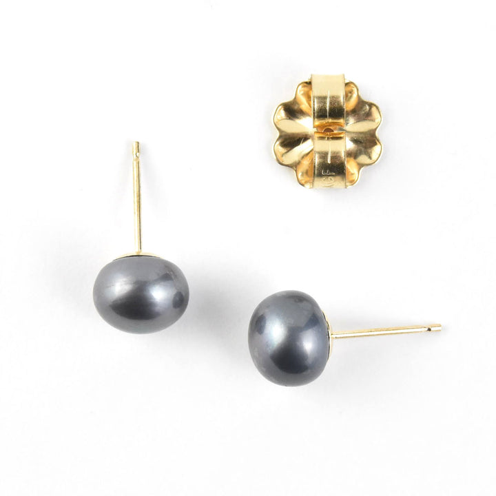 Black Pearl Button Studs in 14k Yellow Gold No. 1