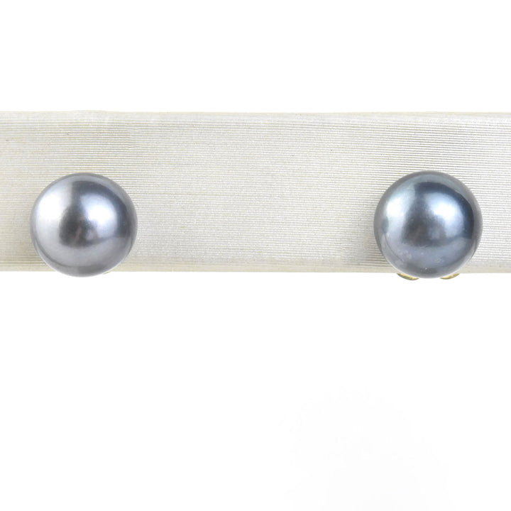 Black Pearl Button Studs in 14k Yellow Gold No. 1