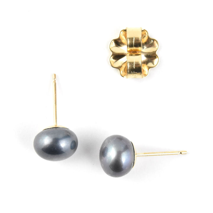 Black Pearl Button Studs in 14k Yellow Gold No. 2