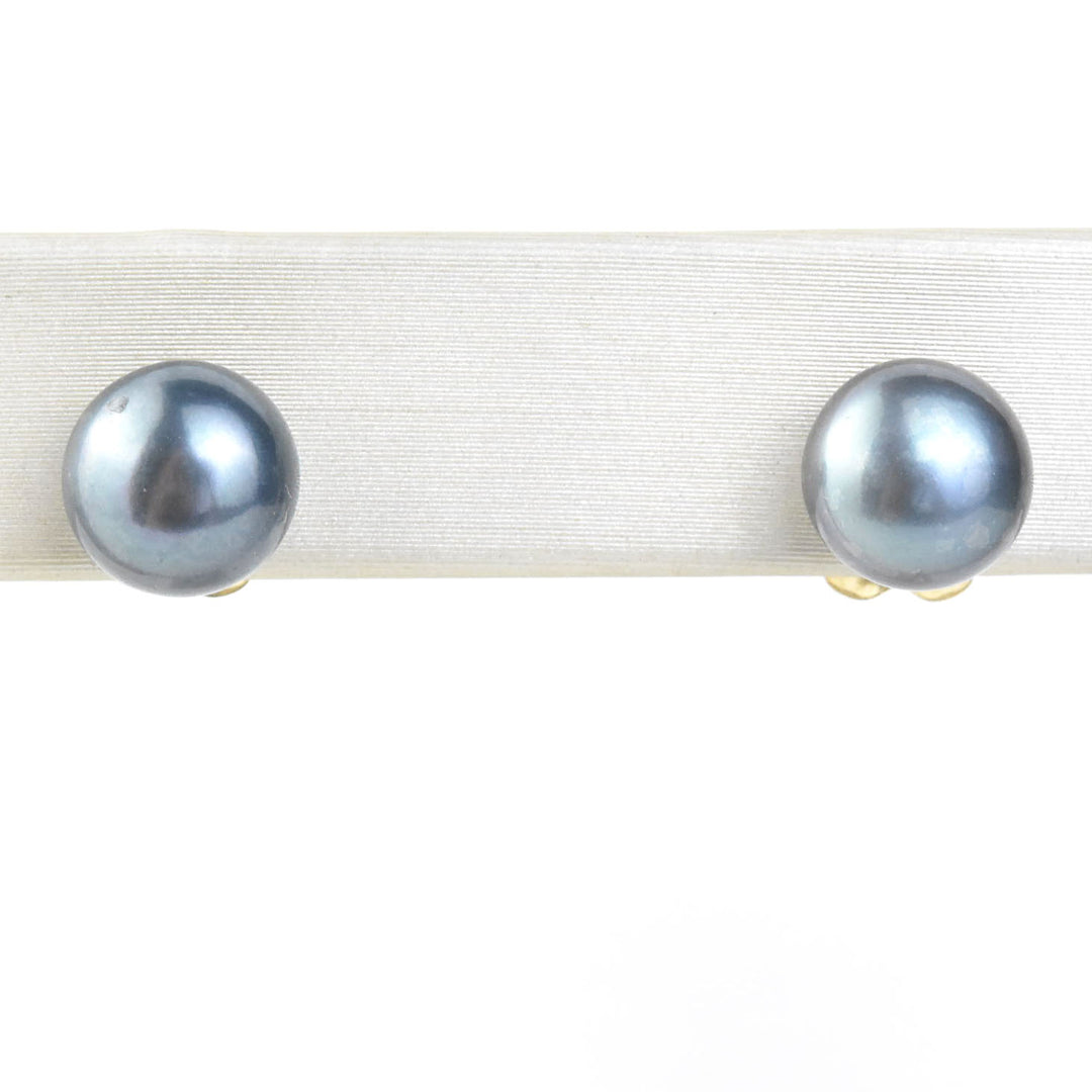 Black Pearl Button Studs in 14k Yellow Gold No. 2