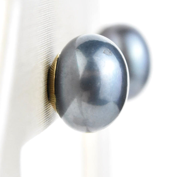 Black Pearl Button Studs in 14k Yellow Gold No. 2