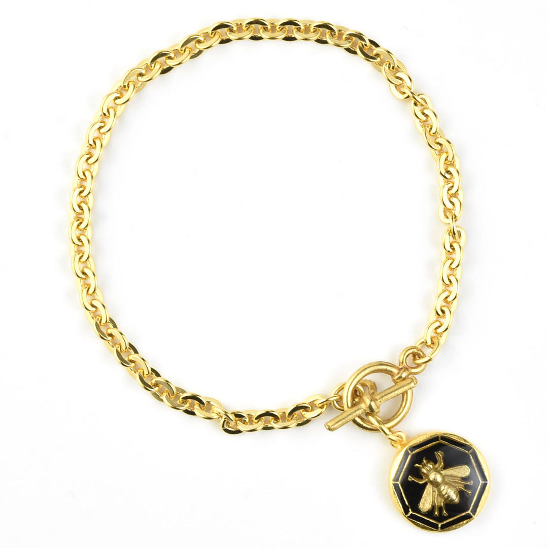 Black Enamel Bee Bracelet - Goldmakers Fine Jewelry