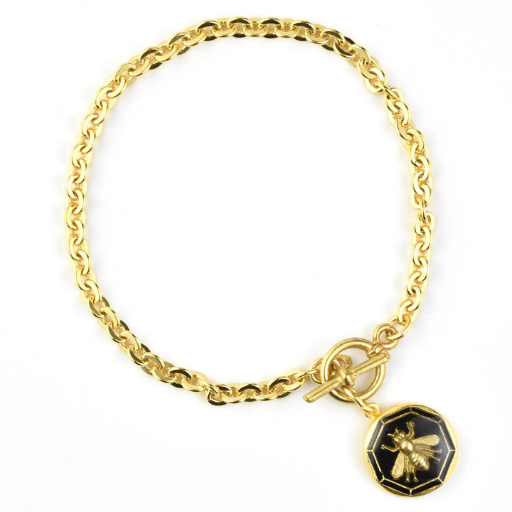 Black Enamel Bee Bracelet - Goldmakers Fine Jewelry