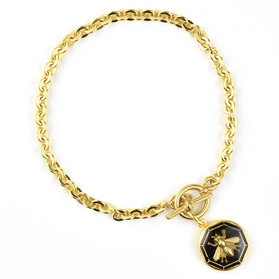 Black Enamel Bee Bracelet - Goldmakers Fine Jewelry