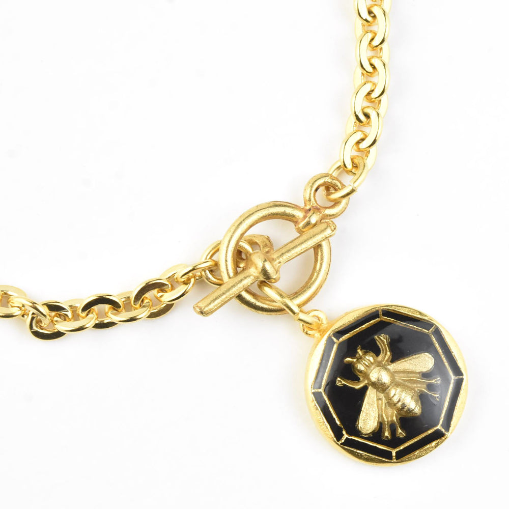 Black Enamel Bee Bracelet - Goldmakers Fine Jewelry