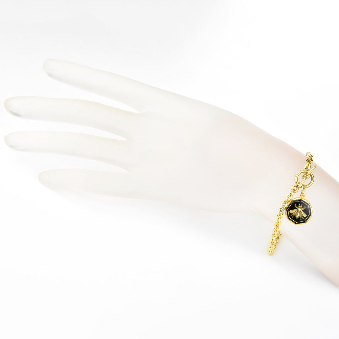 Black Enamel Bee Bracelet - Goldmakers Fine Jewelry