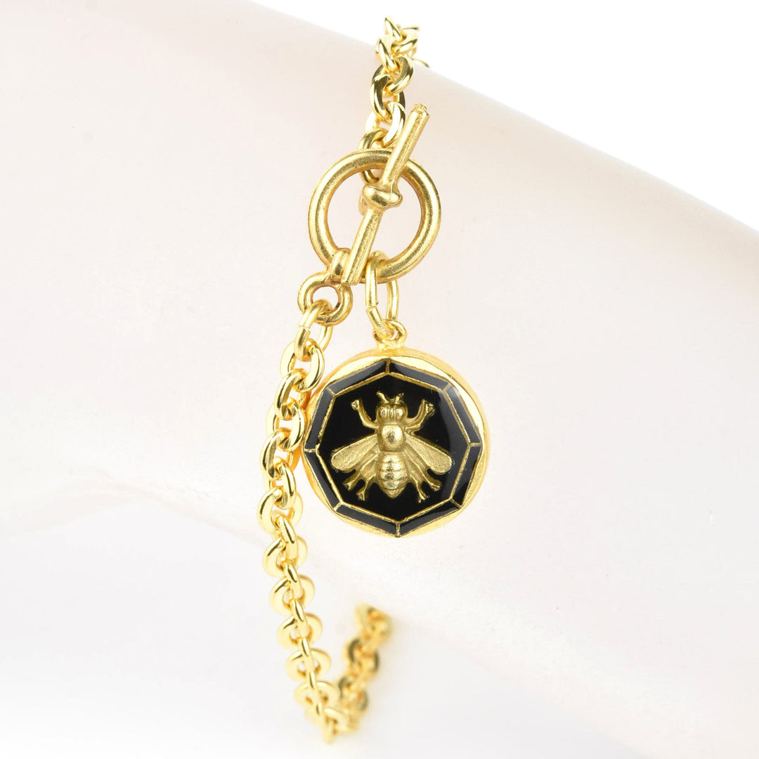 Black Enamel Bee Bracelet - Goldmakers Fine Jewelry