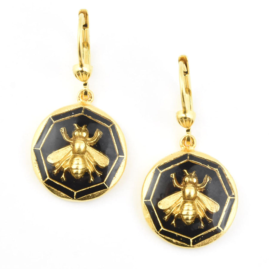 Black Enamel Bee Earrings - Goldmakers Fine Jewelry