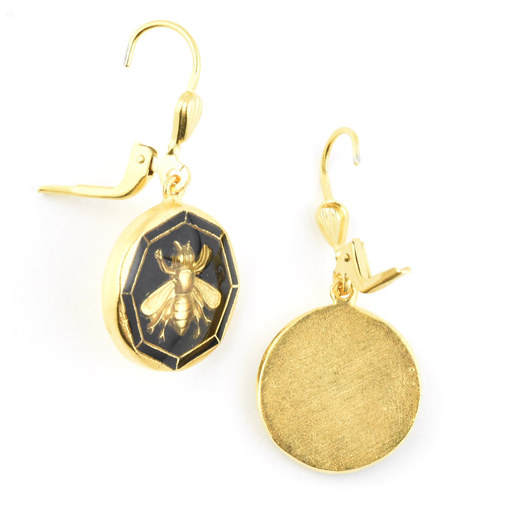 Black Enamel Bee Earrings - Goldmakers Fine Jewelry