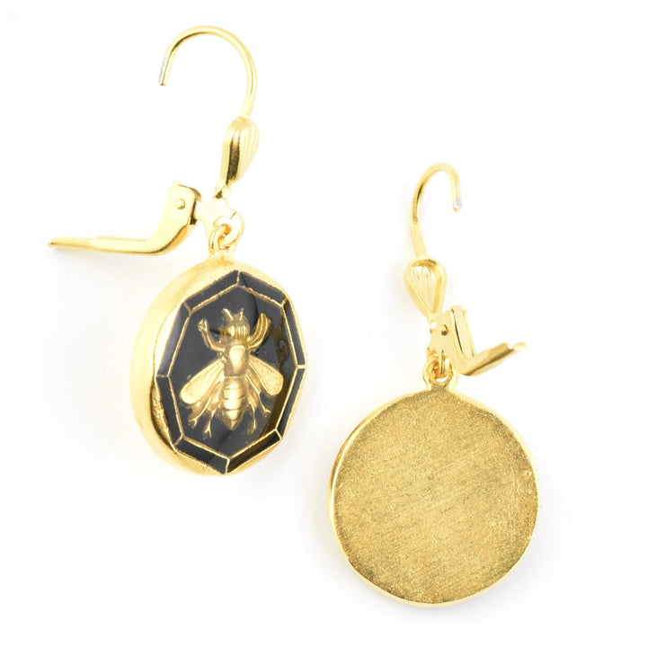 Black Enamel Bee Earrings - Goldmakers Fine Jewelry