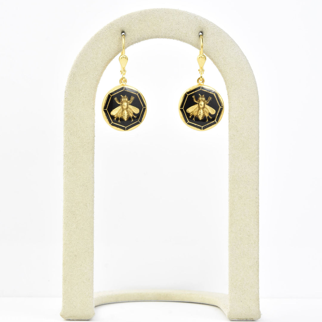 Black Enamel Bee Earrings - Goldmakers Fine Jewelry