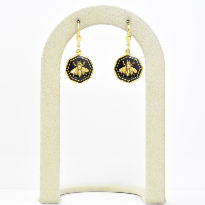 Black Enamel Bee Earrings - Goldmakers Fine Jewelry