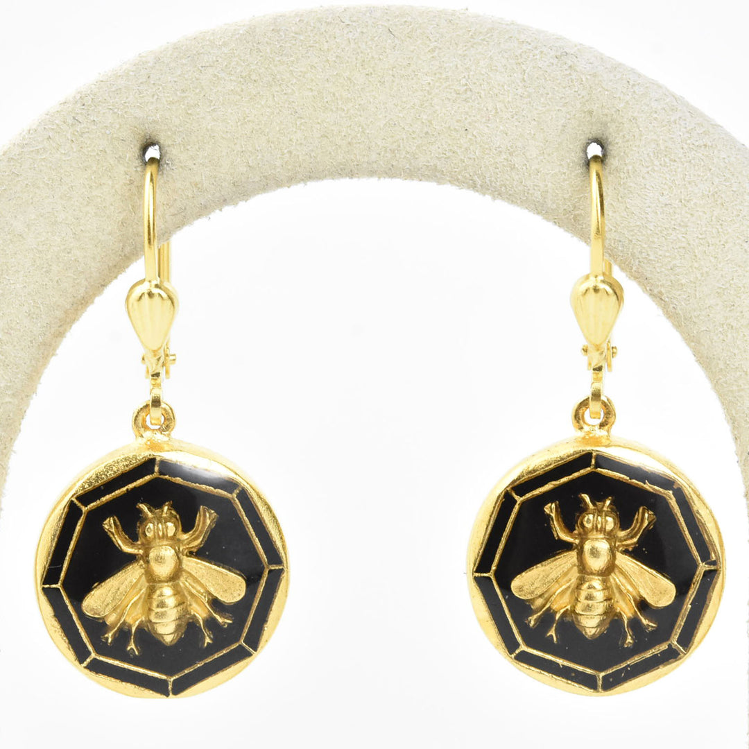 Black Enamel Bee Earrings - Goldmakers Fine Jewelry
