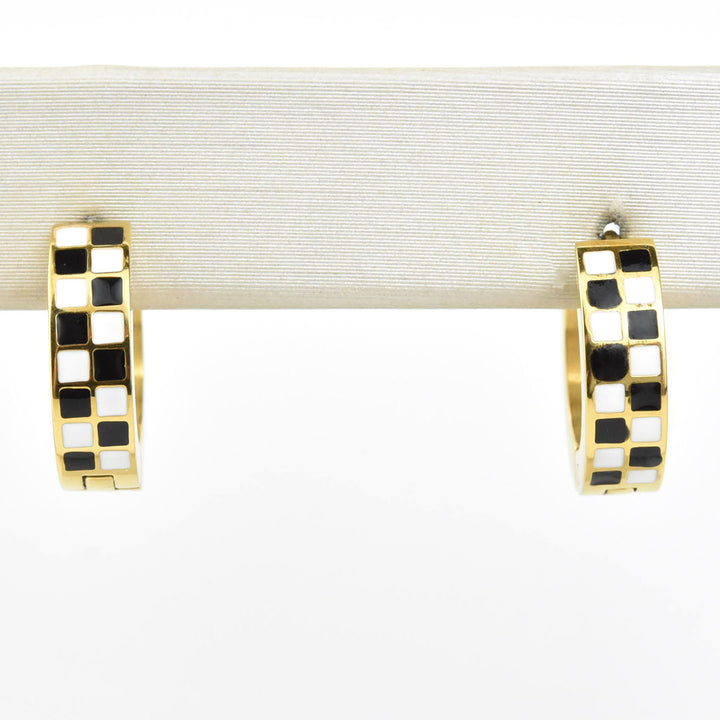 Checkered Chunky Huggie Hoops - Goldmakers Fine Jewelry