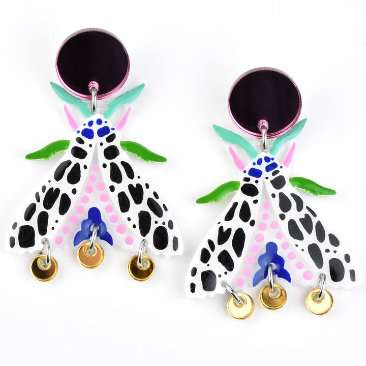 Black and White Spotted Moth Earrings