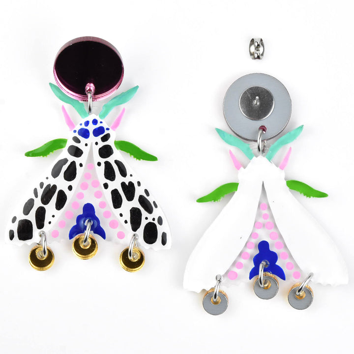 Black and White Spotted Moth Earrings