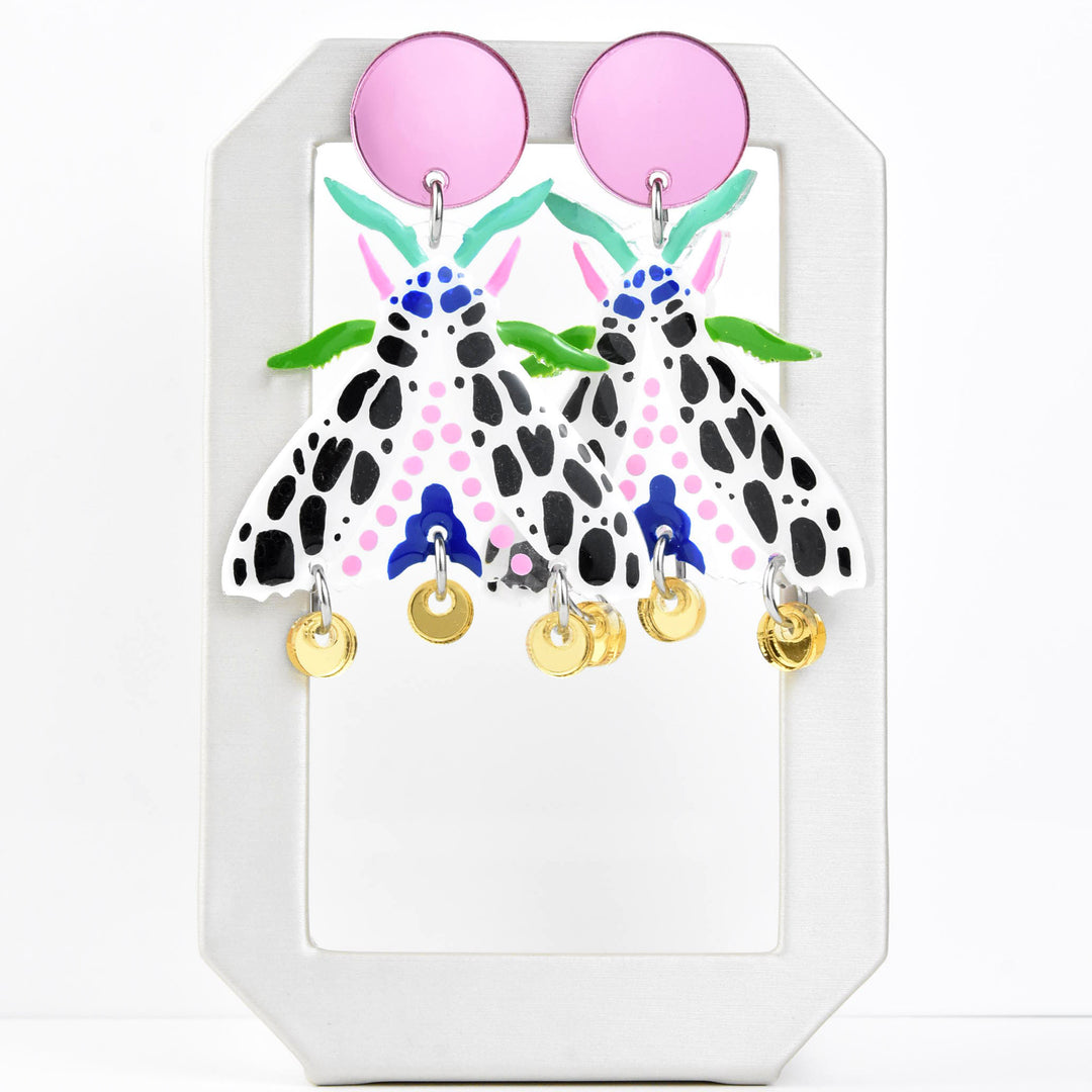 Black and White Spotted Moth Earrings