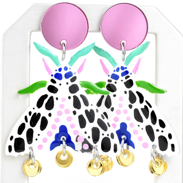 Black and White Spotted Moth Earrings