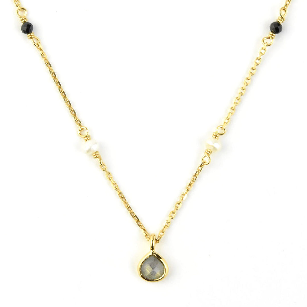 Petite Labradorite & Pearl Necklace