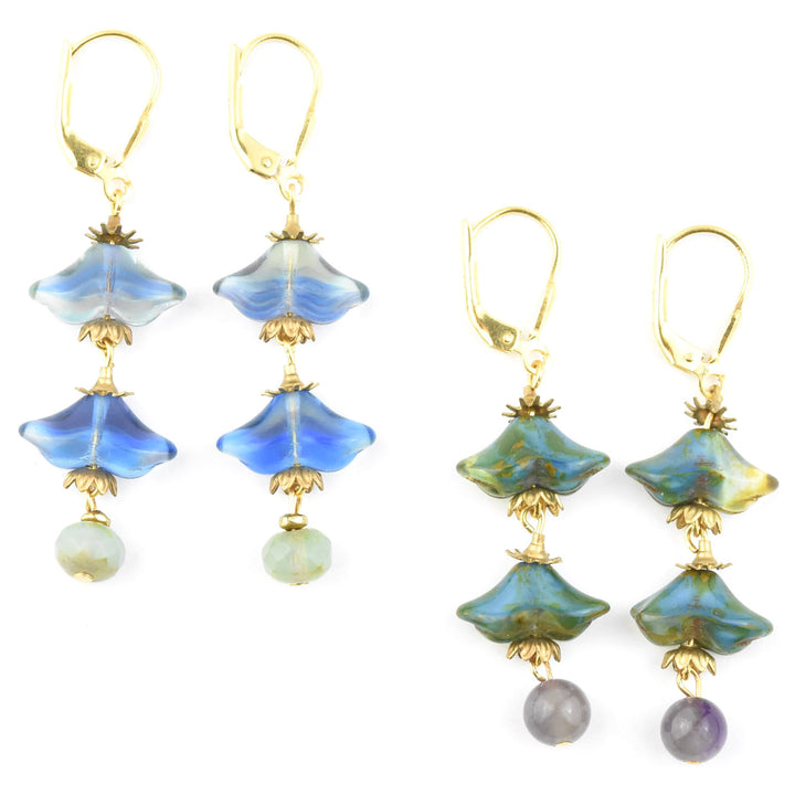 Blue Art Glass Blossom Dangles