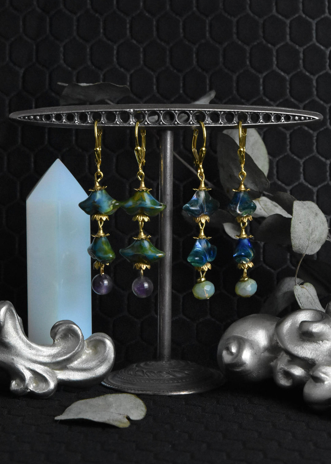 Blue Art Glass Blossom Dangles