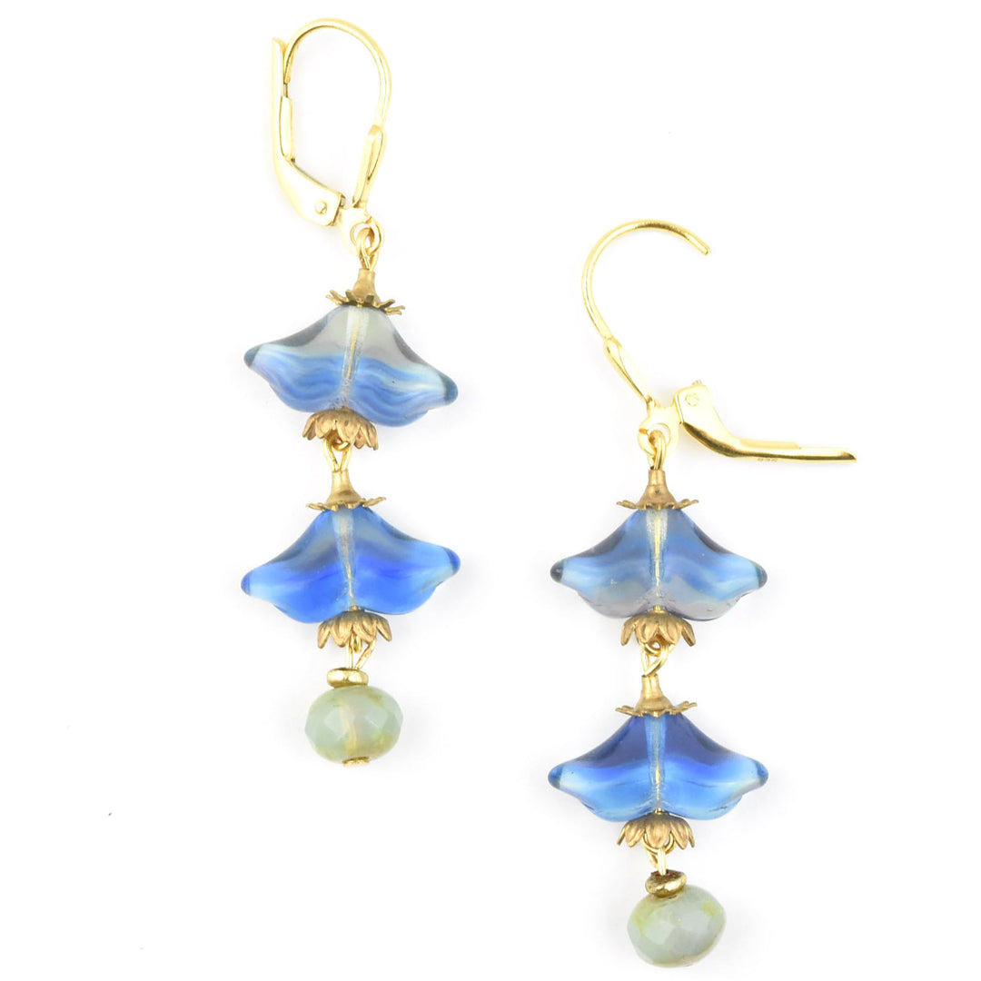 Blue Art Glass Blossom Dangles