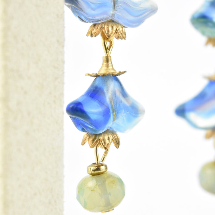 Blue Art Glass Blossom Dangles