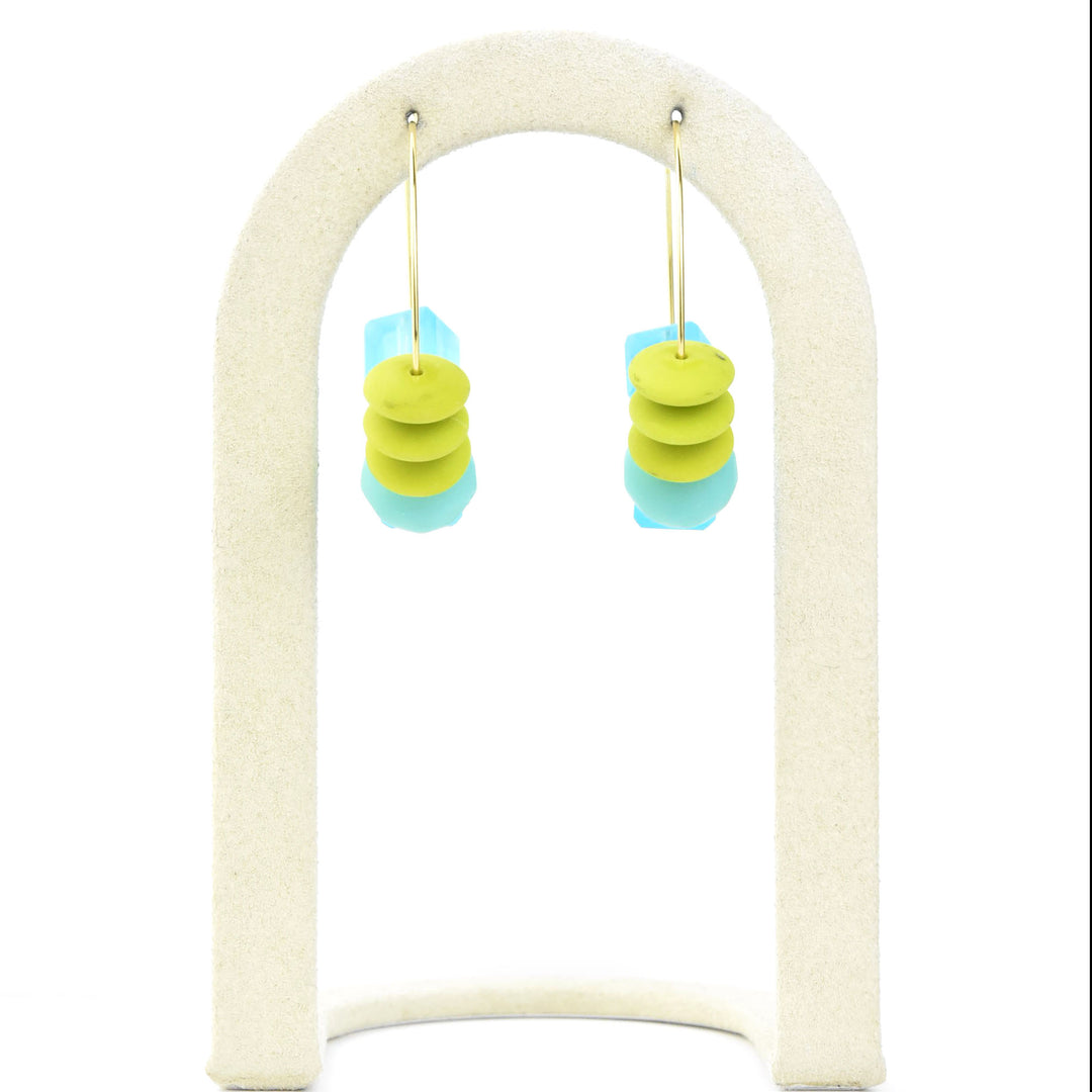 Blue Glass Cube Bead Hoops - Goldmakers Fine Jewelry
