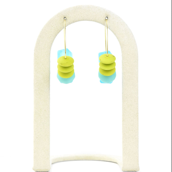 Blue Glass Cube Bead Hoops - Goldmakers Fine Jewelry