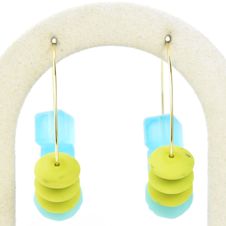 Blue Glass Cube Bead Hoops - Goldmakers Fine Jewelry