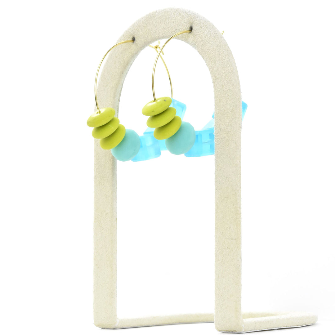 Blue Glass Cube Bead Hoops - Goldmakers Fine Jewelry