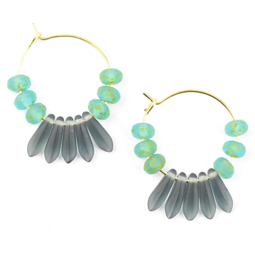 Blue Montana Glass Fringe Mini Hoops