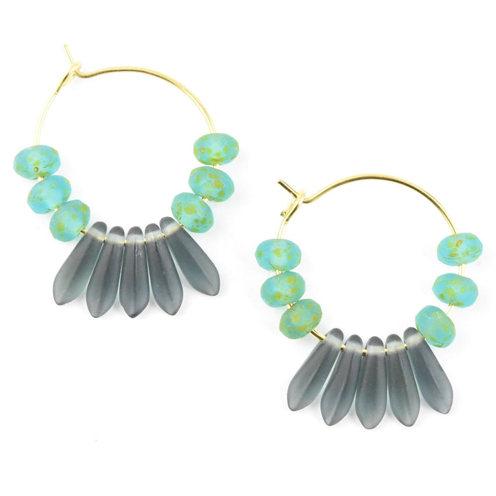 Blue Montana Glass Fringe Mini Hoops